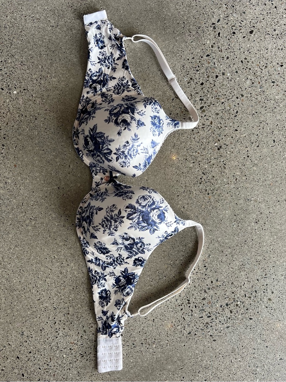 Victoria's Secret White Bra with Navy Floral Trim